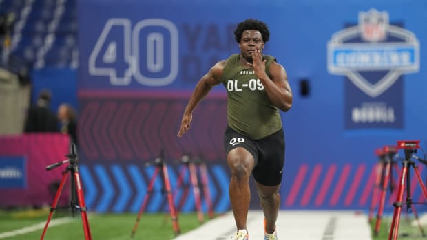 Mar 2, 2023; Indianapolis, IN, USA; Pittsburgh defensive lineman Calijah Kancey (DL09) participates in the NFL Combine at Lucas Oil Stadium.